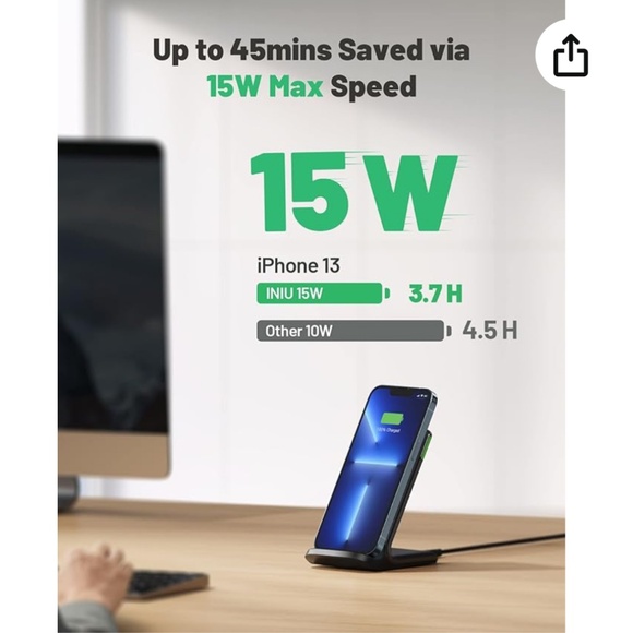NEW☑ Wireless Charging Charger Stand IPhone, Galaxy, Google Phone Qi Certified - Picture 2 of 11